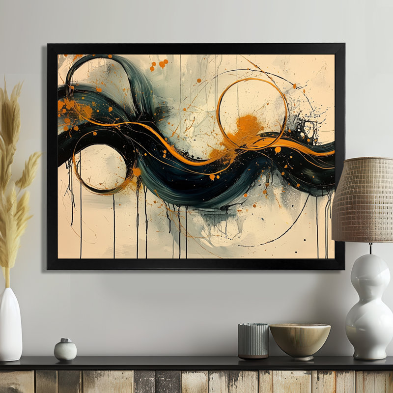 Omelien - Abstract Large Wall Decor, Single Picture Framed, Black, 12" H x 20" W