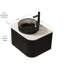 Meuble-lavabo de 24 po avec lavabo, meuble de rangement rayé à bords arrondis avec tiroir, lavabo rond en céramique noir et plateau en pierre frittée blanc de Carrare, pré-assemblé, couleur noire