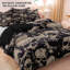 Ensemble de housse de couette gothique à motif de crâne patiné, motif de crânes éclaboussures beige sur une literie en microfibre noire, ensemble de 3 pièces, lit double très grand lit double, dossier noir uni réversible, sans insert d'édredon ni bourre de coussin-122940900