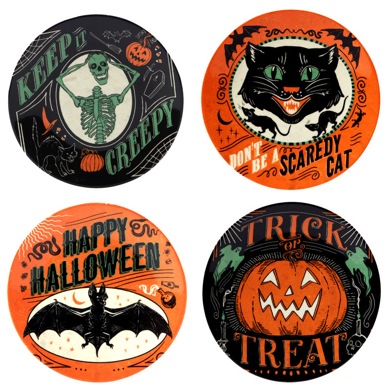 Certified International Scaredy Cat Set Of 4 Canape Plate Round 6In Asst