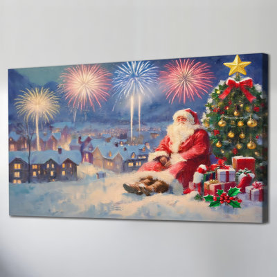 Large Santa Claus Abhinaya Decor, Christmas Tree Picture Painting, Santa Gifts Canvas Prints, Winter Scene Holiday Poster for Living Room Bedroom Wall Artwork, 20×40 Inches