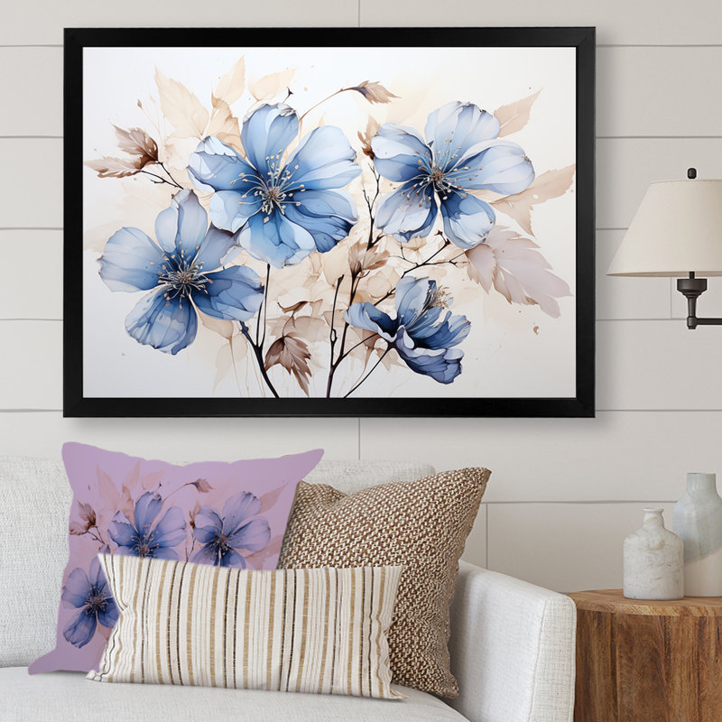 «Blue and White Timeless Minimalisme Hibiscus» sur toile, Cadre simple noir, H 12 po x l 20 po x P 1 po