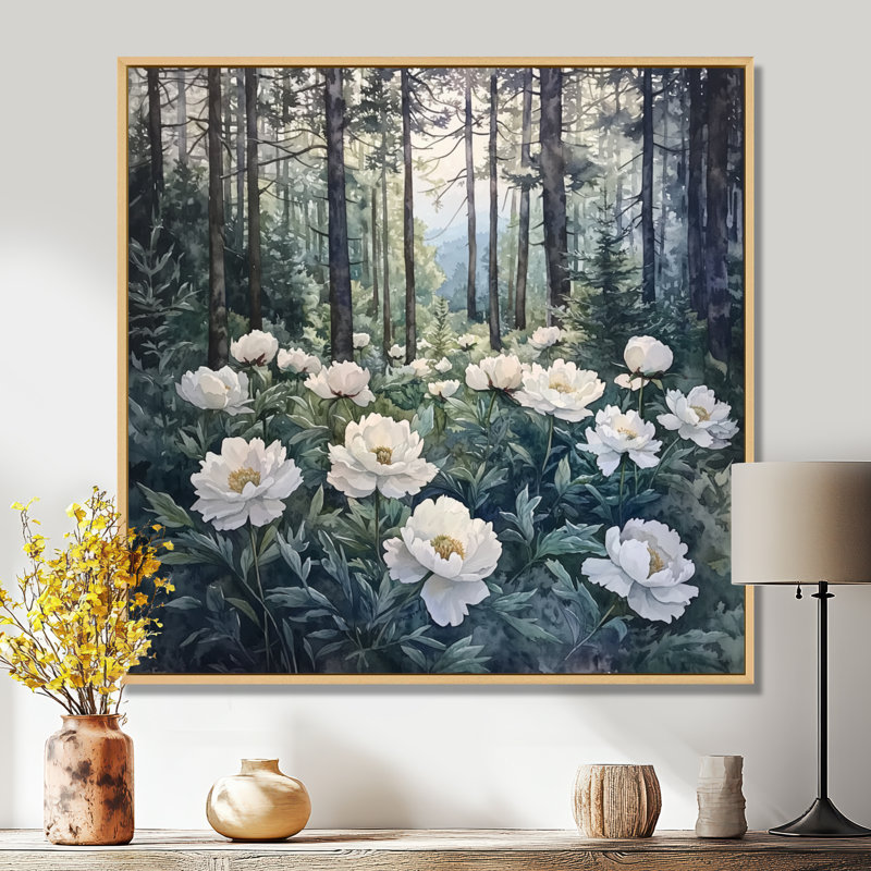 Glynys - art mural floral, H 16 po x l 16 po, Impression encadrée flottante, Crème, crème
