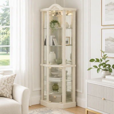 Vitrine de coin lumineuse avec couronne sculptée