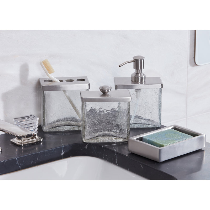 Ensemble d'accessoires de salle de bain 3 pièces Roselli Trading Company® Crackle, Garniture en acier inoxydable satiné
