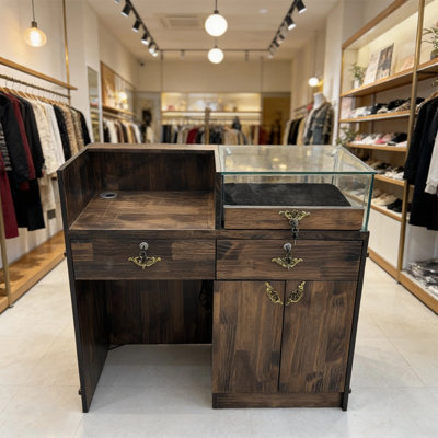 Bureau de réception rectangulaire en bois massif rétro