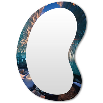 Gaolee Sunset Through The Turquoise Glacier - Blue Asymmetrical Unique Wall Mirror Decor, Sunset Unique Shape Large Mirror, Printed Metal Art