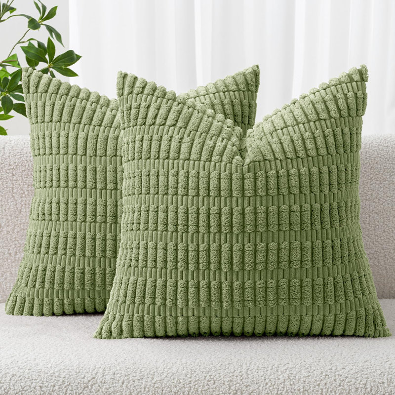 Striped Square Pillow Cover, Green