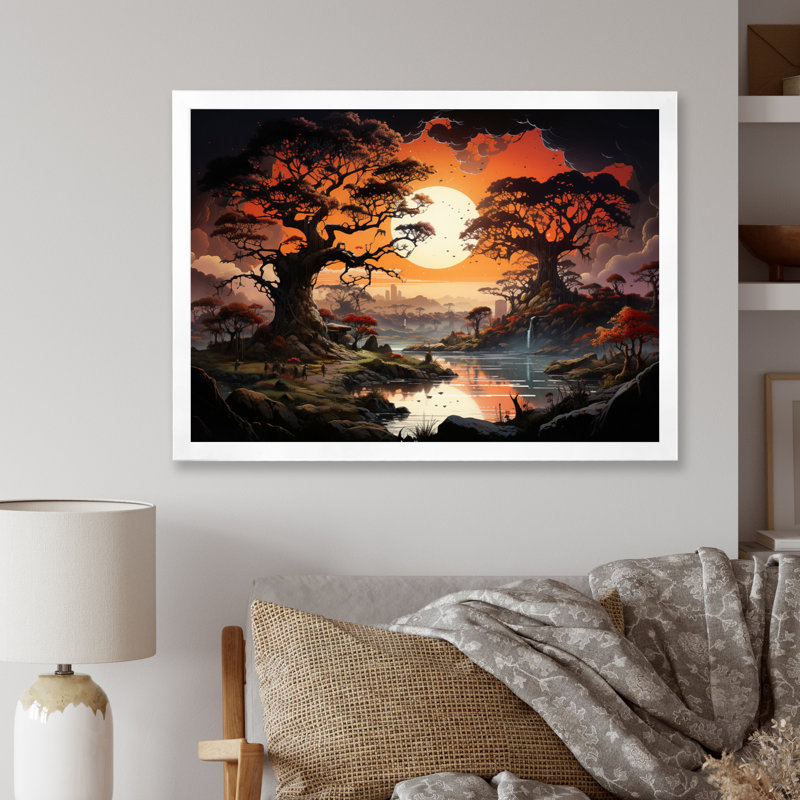 «African Baobab Tales I» sur toile, H 34 po x l 44 po x P 1,5 po, Cadre photo blanc
