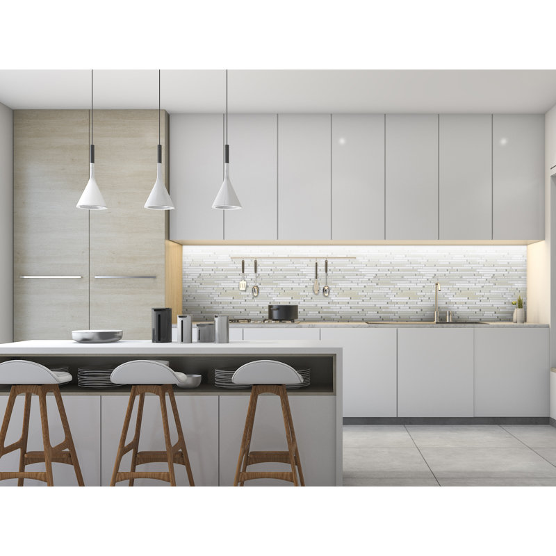 Denver 12" x 12" Natural Stone/Glass Linear Mosaic Wall & Floor Tile, Sliver