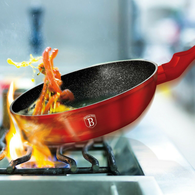Berlinger Haus Non-Stick Aluminium Wok, 7.4cm H x 28cm W, Red