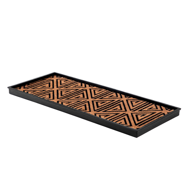 Tapis de démarrage écologique en caoutchouc brun clair et noir 14 po x 34 po avec rebords surélevés pour chaussures boueuses, outils de jardin et articles pour animaux de compagnie - intérieur / extérieur