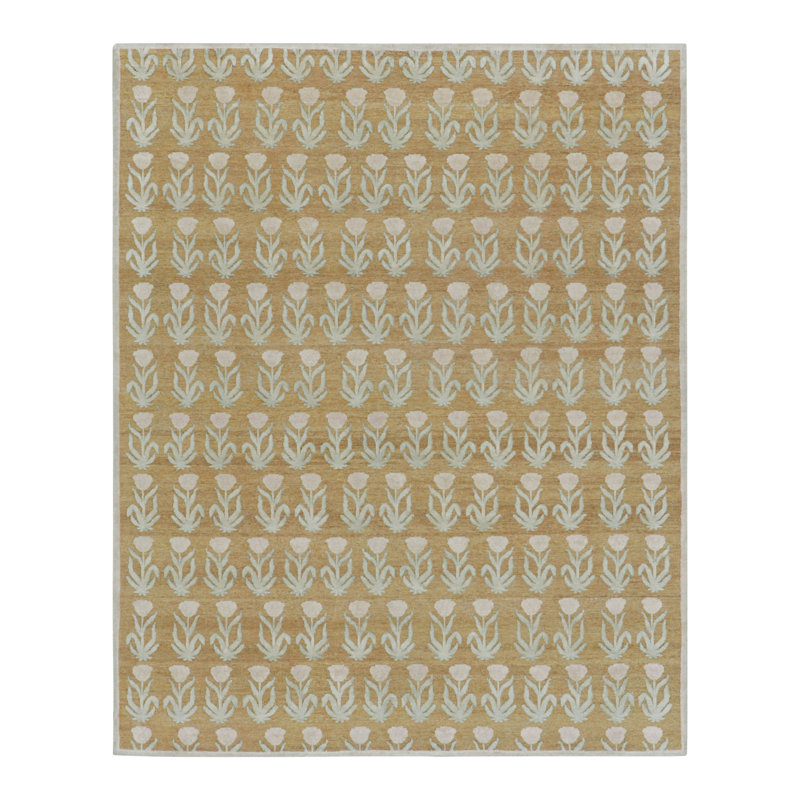 Rug & Kilim’S Block Print Rug Design With Pink And Green Floral Patterns