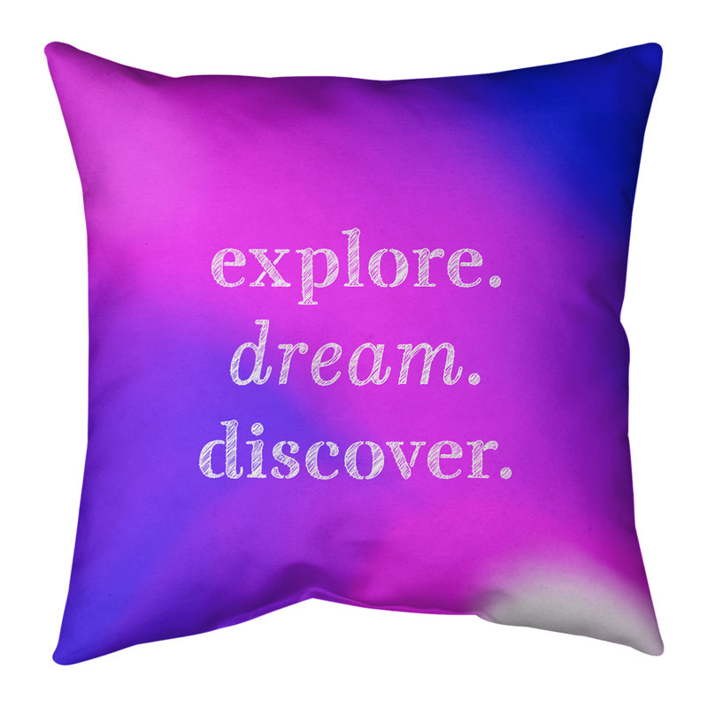 Housse de coussin en lin Handwritten Explore Dream, 16 po x 1 po, Bleu / fuchsia
