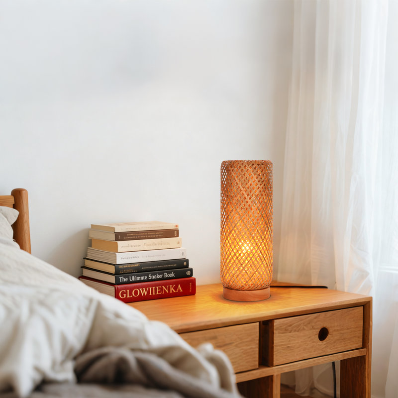 Vintage Bamboo Woven Table Lamp for Bedside
