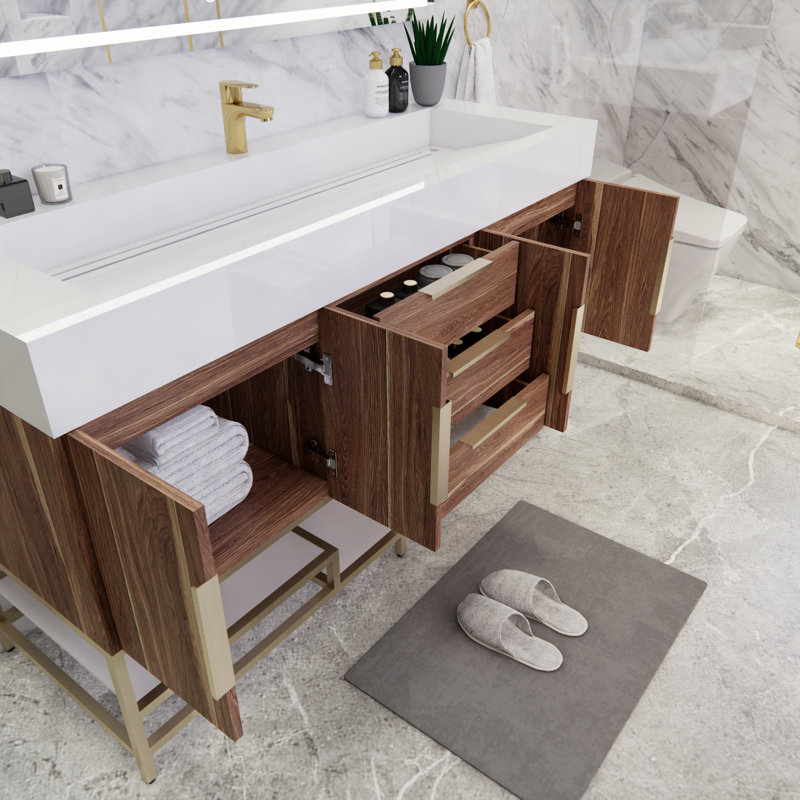 Ensemble de meuble-lavabo simple 59 po Glasgow, Blanc foncé / chêne