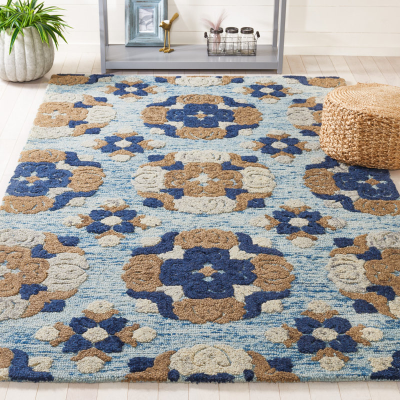 Emrick Hand Tufted Wool Floral Rug, Rectangle 5' x 8'