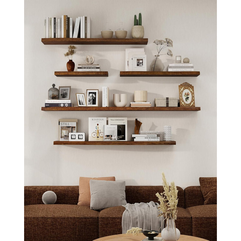 Tablettes flottantes pour la décoration murale, étagère murale en bois de frêne massif fabriquée à la main avec support invisible robuste, tablette murale pour cuisine, salle de bain, salon, bureau