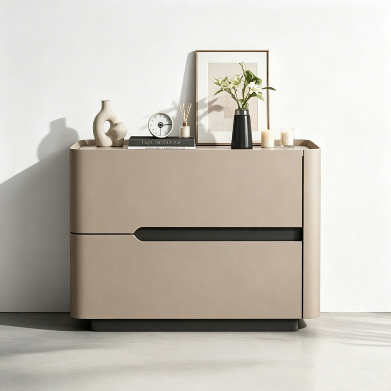 Italian-style Coffee Wood Nightstand with 2 Drawers & White Marble Top - Solid Wood Bedside Table for Living Room & Bedroom (19.7x15.7x19.7 Inch)