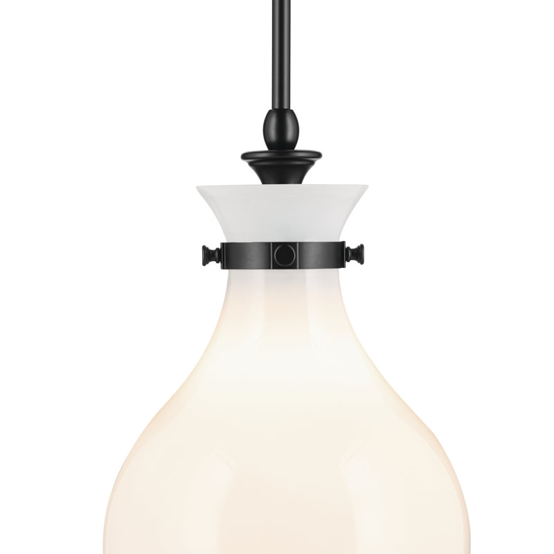 1 Light Pendant with Opal Glass, 16.25" H x 9.75" W, Antique Cased Opal, Satin Black
