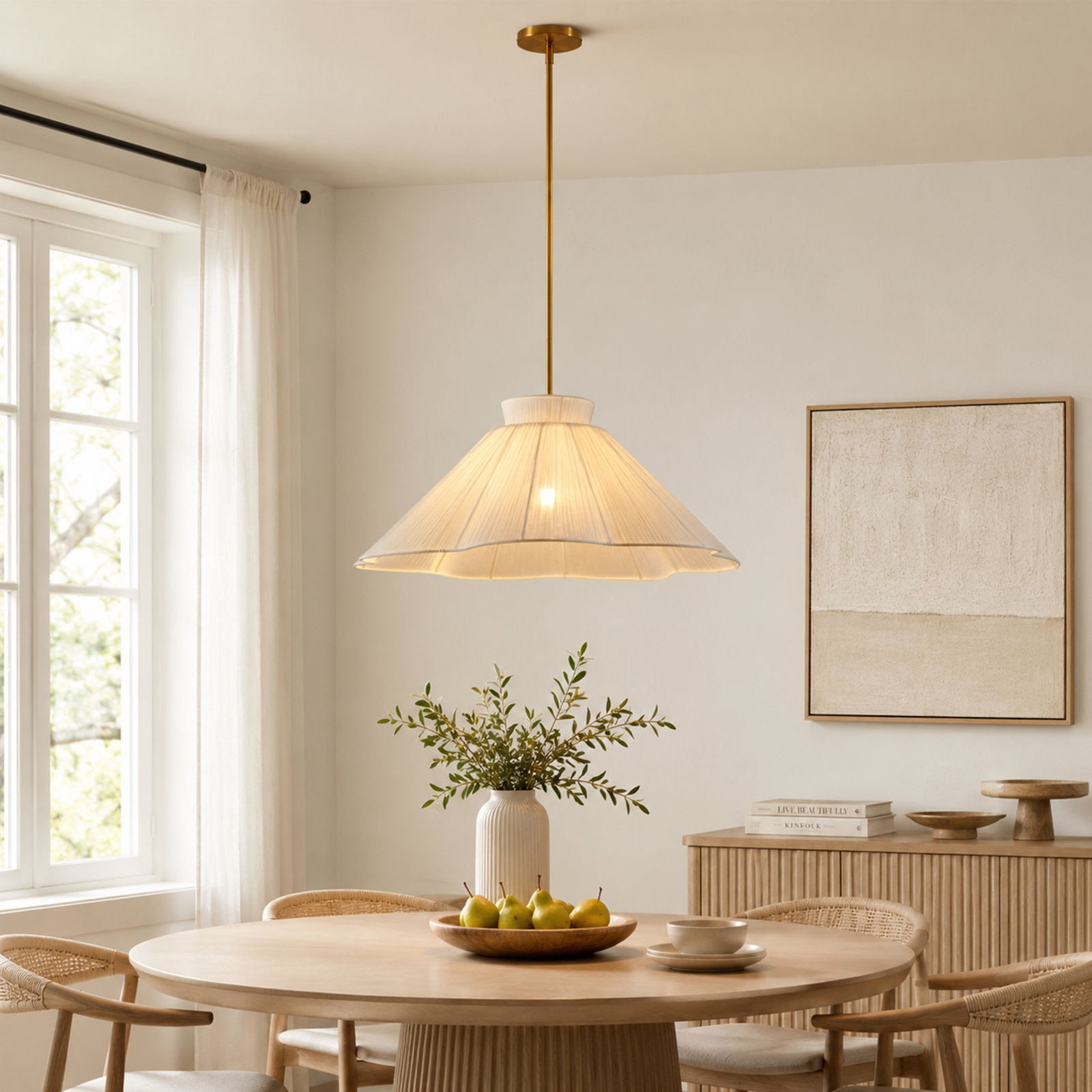 Dimmable Brass Single Light Pendant, Medium