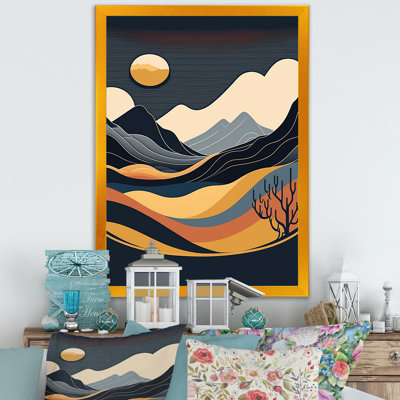 Reproduction d'art graphique sur toile jaune, lune dans les montagnes III, lune dans les montagnes III