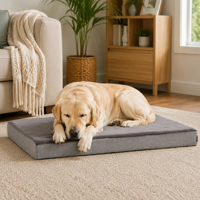 Conçu pour les grands chiens, ce lit orthopédique gris en mousse à mémoire de forme allie confort, durabilité et facilité d'entretien (lavable à la machine).