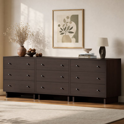 Almaguer 31.3" Wide 3-Drawer Storage Cabinet with Wood-Grain Finish (Set of 3), Brown Walnut