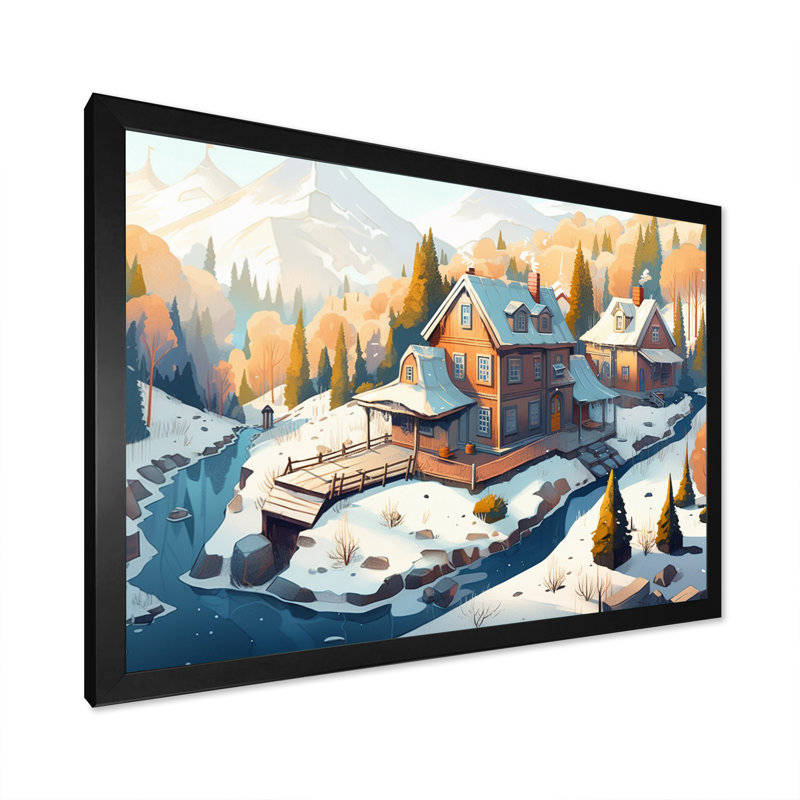 Winter Village I - Imprimé, H 24 po x l 32 po x P 1 po, Cadre photo noir