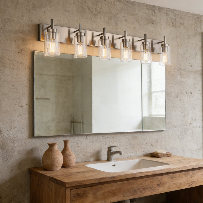6-Light Bathroom Vanity Lights Brushed Nickel Bathroom Lighting Fixtures Over Mirror with Clear Glass Shade, Modern Wall Sconce Vanity Light Fixtures for Bedroom Living Room