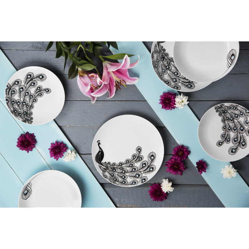 Peacock Piece Porcelain China Dinnerware Set - Service for 6