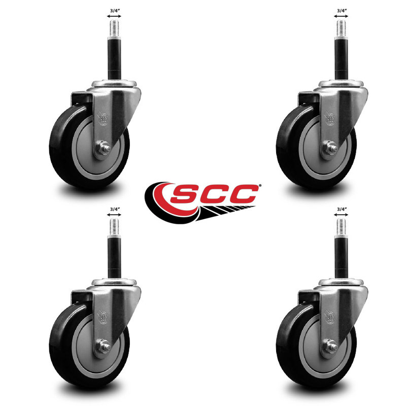 Ensemble de roulettes extensibles en poly pivotant sur roulettes SCC NB 4 po x 3/4 po, Noir