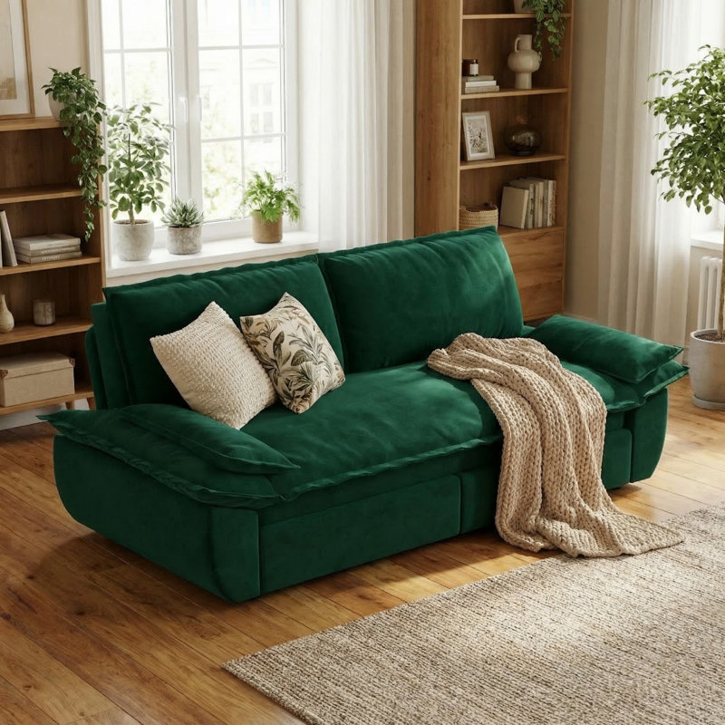 73.21" Queen Pull Out Sofa Bed, 3-in-1 Convertible Sleeper Sofa Bed for Living Room, Green Velvet