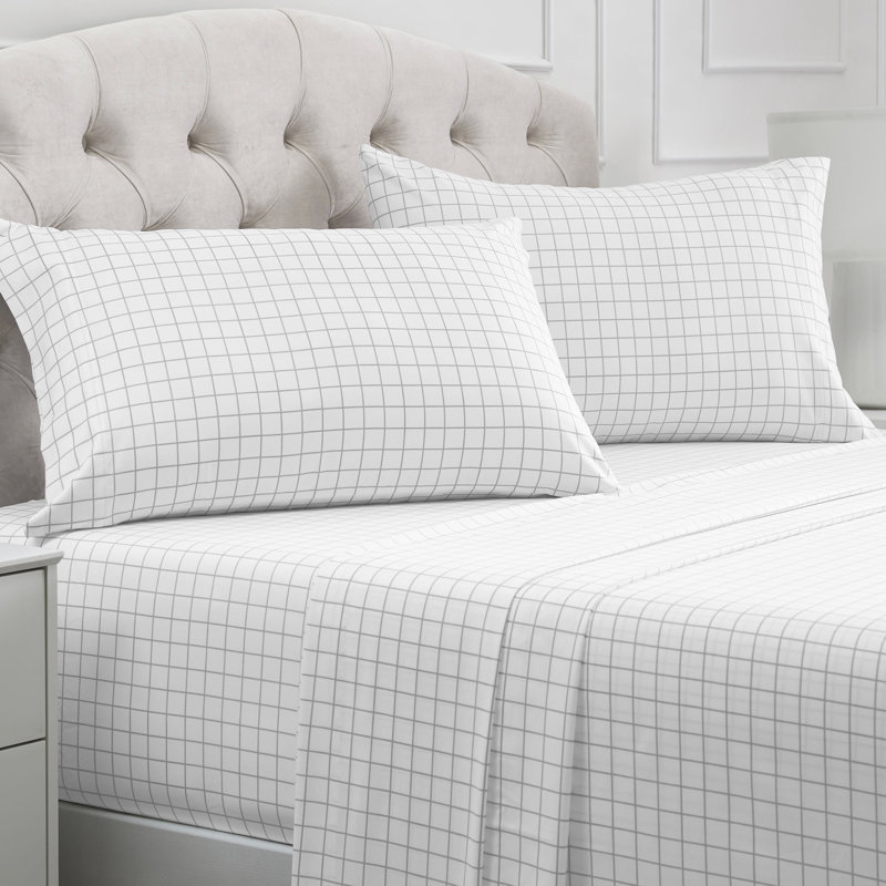 Mellanni 1800 Bed Sheets Full Windowpane Gray, Gray Gingham, Full Sheet Set