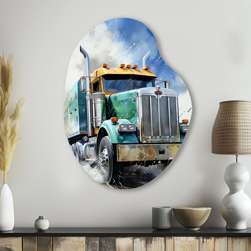 Camion semi-lourd I - décoration murale asymétrique en métal, sculpture murale de forme irrégulière, H 38 po x l 28 po