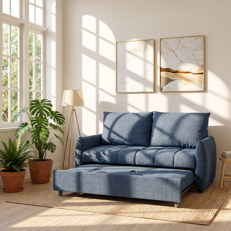 Upholstered 57.48 " Linen Sofa Bed