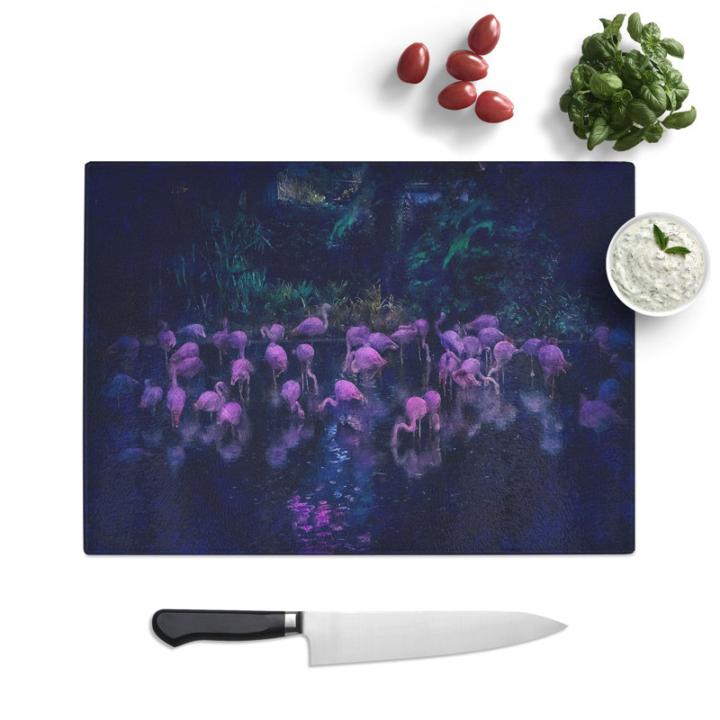 Tempered Glass Neon Flamingos Chopping Board, 20 cm x 28.5 cm