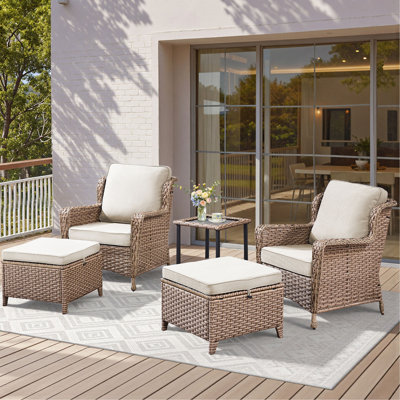 5-Piece Outdoor Lounge Chairs Set with Side Table and Ottomans, Patio Lounge Chairs for Porch or Deck