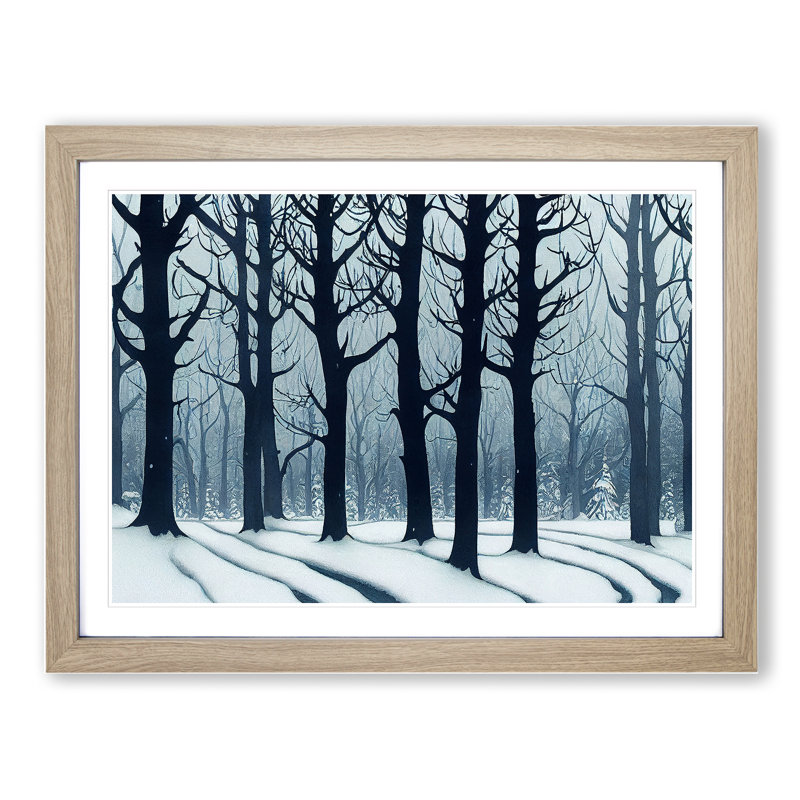 Impressive Winter Forest 1 Piece Single Picture Frame Wall Art, 25cm H x 34cm W x 2cm D, Oak