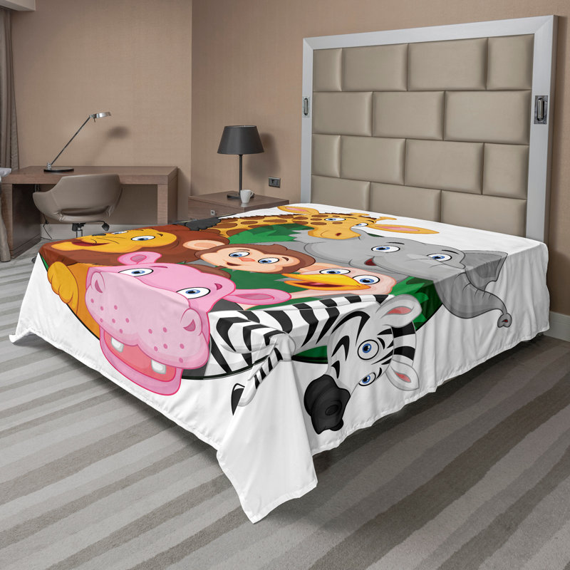 Ambesonne Colourful Top Flat Sheet Exotic Savannah Animals TwinXL Multicolor, Drap plat pour très grand lit californien