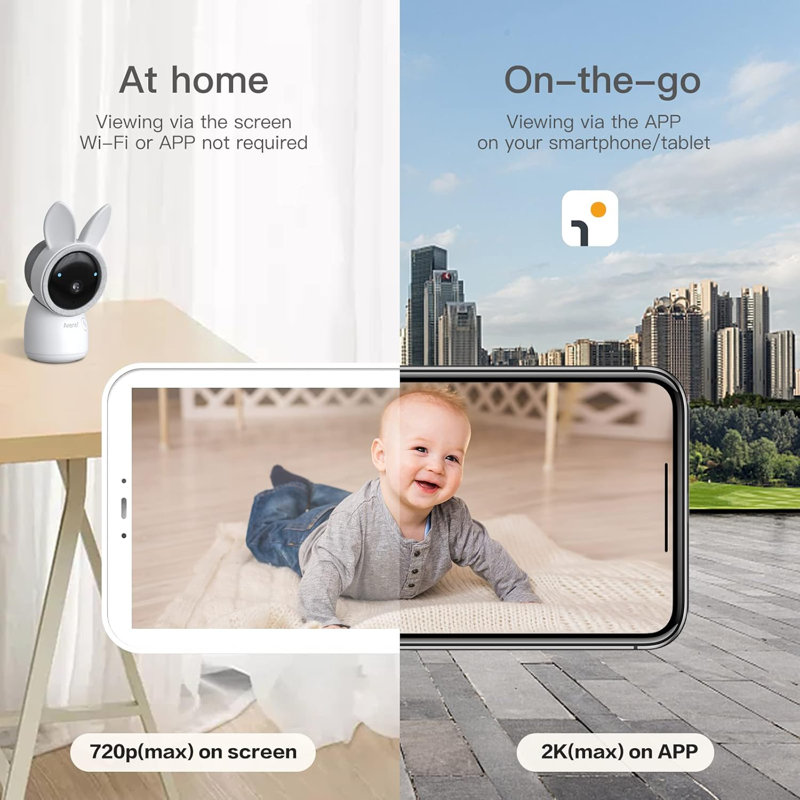 ARENTI 2K Ultra HD Wifi Camera, 5" Colour Display,Night Vision,Lullabies,Cry Detection,Motion Detection,Temp & Humidity Sensor,Two Way Talk