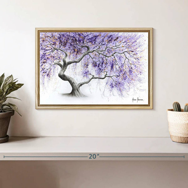 Arbre de prospérité mauve, Cadre flottant en bois naturel, 13 po x 9 po