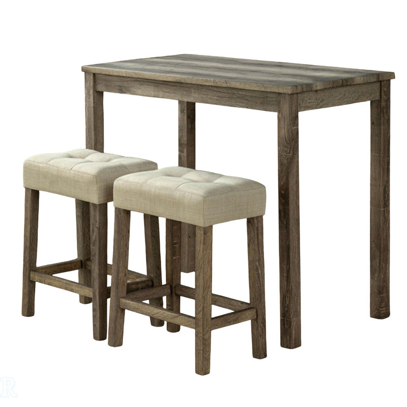 Ensemble de salle à manger transitionnel 3 pièces avec table en bois d'hévéa et tabourets capitonnés, parfait pour les espaces compacts et les salles à manger élégantes