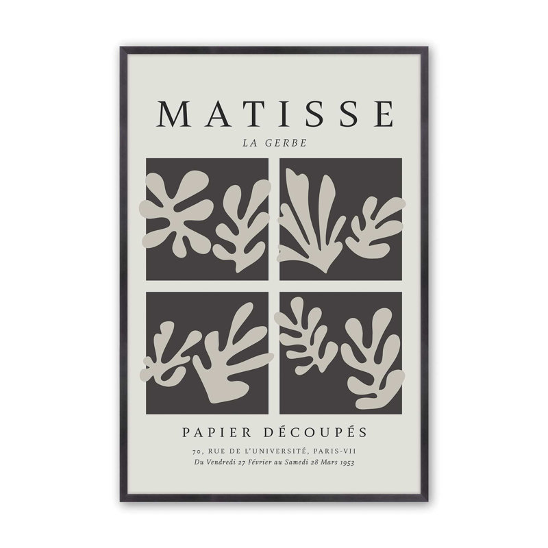 Matisse's La Gerbe Quartet en noir , Reproduction encadrée sans passe-partout, H 21,25 po x l 17,25 po x P 1,25 po
