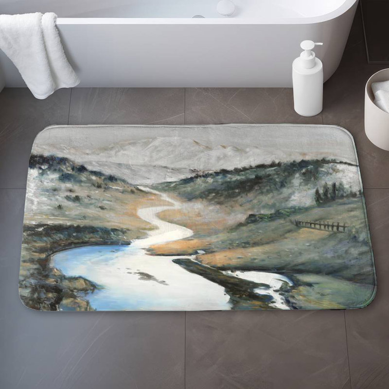 Landscape Bath Mat with Non-Slip Backing - Quick Dry Memory Foam Bathroom Rug - Absorbent - Modern Plush Spa-Style - Machine Washable