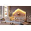 Lit double surélevé avec rails hauts, lit Montessori en bois avec lumière-132526523-132526521