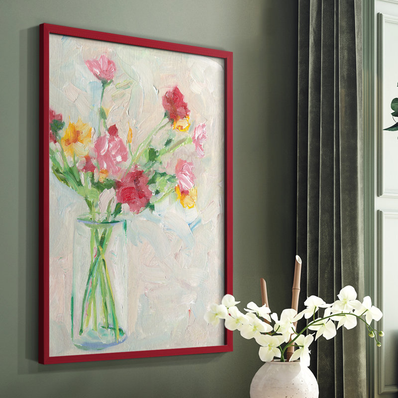 Painterly Soft Bouquet I, reproduction encadrée - bois massif, Cadre simple blanc, H 20 po x l 16 po