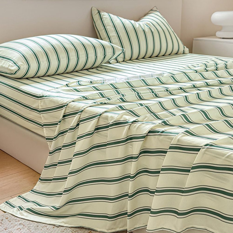 Draps en percale rayée, draps de lit en microfibre douce prélavée à fines rayures, ensemble de draps de style ferme avec poches profondes
