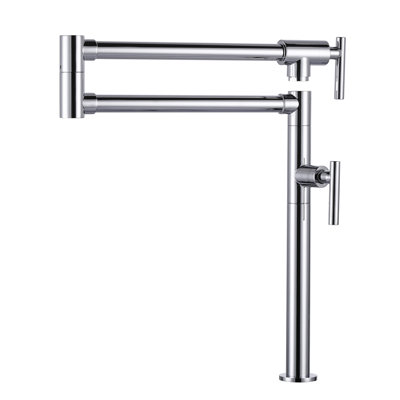 Deck Mounted Brass Pot Filler Kitchen Faucet with Double Handle and Joint Swing Arm