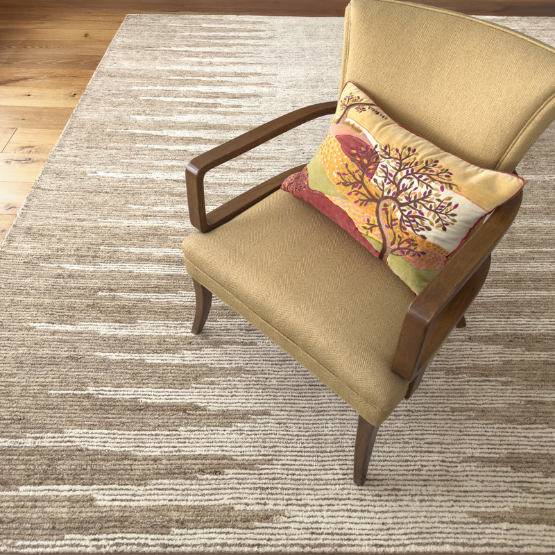 Abrash Ikat Hand-Tufted Wool Area Rug Cut/Loop Pile, 8'6" x 12'6", Natural